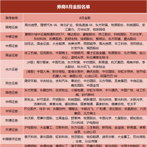 2025年8月券商金股组合（股票池）