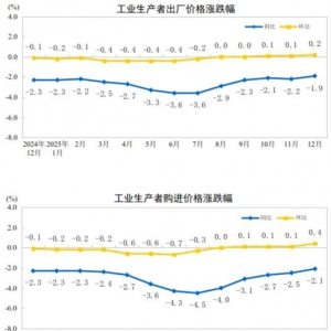 2025年12月份全国工业生产者出厂价格（PPI）同比下降1.9% 环比上涨0.2% ...